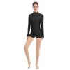 ODASDO Women Adult Mock Neck Gymnastics Dance Leotard Boyshorts Long Sleeve Bodysuit Ballet Dancewear Spandex One-piece Biketard Unitard Shorts Traning Sports Party Costume Black XL view 3