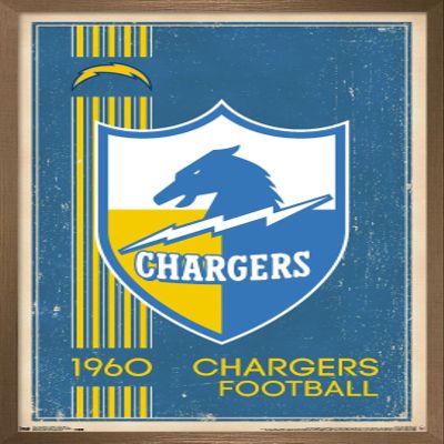 Trends International NFL Los Angeles Chargers - Retro Logo 17 Wall Poster, 22.375" x 34", Bronze Framed Version