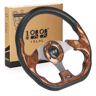 10L0L Golf Cart Steering Wheel for Yamaha, EZGO TXT/RXV/Valor, Club Car DS/Precedent/Onward/Tempo Golf Carts (Brown)