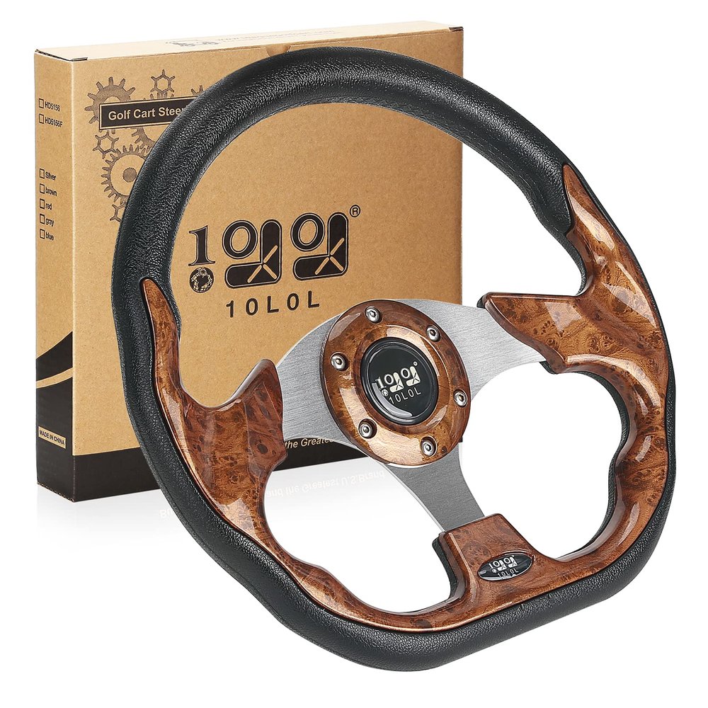 10L0L Golf Cart Steering Wheel for Yamaha, EZGO TXT/RXV/Valor, Club Car DS/Precedent/Onward/Tempo Golf Carts (Brown)