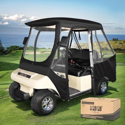 10L0L Golf Cart Enclosure for Club Car DS 4 Passenger (Short Roof 56"), Waterproof & Windproof Rain Cover with Clear Windows & Roll-Up Doors, Heavy Duty All-Weather Golf Cart Storage Cover - Black