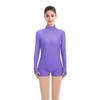 ODASDO Women Adult Mock Neck Gymnastics Dance Leotard Boyshorts Long Sleeve Bodysuit Ballet Dancewear Spandex One-piece Biketard Unitard Shorts Traning Sports Party Costume Purple XS view 2