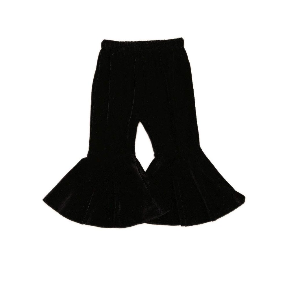GOOCHEER Kids Toddler Little Baby Girl Fall Winter Velvet Bell Bottom Flare Pants Ruffle Leggings Trousers (Velvet-Black, 6-12Months)