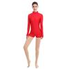 ODASDO Women Adult Mock Neck Gymnastics Dance Leotard Boyshorts Long Sleeve Bodysuit Ballet Dancewear Spandex One-piece Biketard Unitard Shorts Traning Sports Party Costume Red L view 3