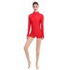 ODASDO Women Adult Mock Neck Gymnastics Dance Leotard Boyshorts Long Sleeve Bodysuit Ballet Dancewear Spandex One-piece Biketard Unitard Shorts Traning Sports Party Costume Red XL view 3