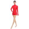 ODASDO Women Adult Mock Neck Gymnastics Dance Leotard Boyshorts Long Sleeve Bodysuit Ballet Dancewear Spandex One-piece Biketard Unitard Shorts Traning Sports Party Costume Red XL view 4