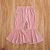 GOOCHEER Kids Toddler Little Baby Girl Fall Winter Velvet Bell Bottom Flare Pants Ruffle Leggings Trousers (Velvet-Pink, 1-2Years) view 4