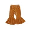 GOOCHEER Kids Toddler Little Baby Girl Fall Winter Velvet Bell Bottom Flare Pants Ruffle Leggings Trousers (Velvet-Golden, 4-5Years) view 1