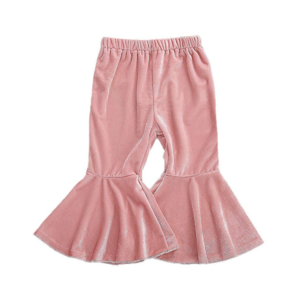 GOOCHEER Kids Toddler Little Baby Girl Fall Winter Velvet Bell Bottom Flare Pants Ruffle Leggings Trousers (Velvet-Pink, 3-4Years)