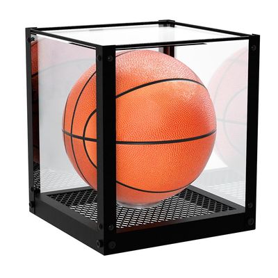 J JACKCUBE DESIGN Acrylic Basketball Display Case, Clear Display Box Showcase Holder with Metal Mesh Base for Autograph Football, Socerball, Volleyball Memorabilia Collectibles - MK633A