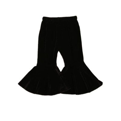 GOOCHEER Kids Toddler Little Baby Girl Fall Winter Velvet Bell Bottom Flare Pants Ruffle Leggings Trousers (Velvet-Black, 2-3Years)