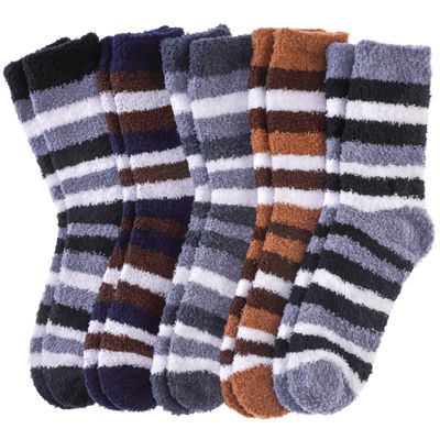 FNOVCO Mens Fuzzy Slipper Fluffy Socks Winter Warm Microfiber Plush Sleeping Socks 5 to 6 Pairs (5 Pairs Stripe Series 01)