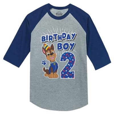 2nd Birthday Boy Paw Patrol Chase Shirt - Toddler and Kids 3/4 Sleeve Baseball Tee, Cute Party Outfit 3T Blue