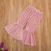 GOOCHEER Kids Toddler Little Baby Girl Fall Winter Velvet Bell Bottom Flare Pants Ruffle Leggings Trousers (Velvet-Pink, 6-12Months) view 3