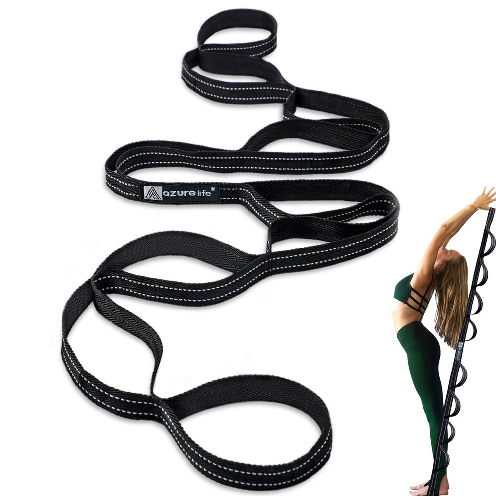 A AZURELIFE Premium Durable Stretch Straps with Loops, Stretching Strap for Physical Therapy, Multi-Loop Yoga Strap Fitness Exercise Strap for Yoga, Pilates, Dance, Flexibility&Exercise