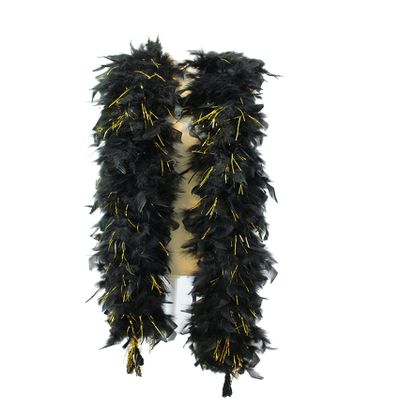Fukang Feather Turkey Chandelle Feather Boa 72'' 100 Gram (Black/Gold Tinsel)