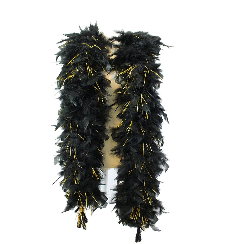 Fukang Feather Turkey Chandelle Feather Boa 72'' 100 Gram (Black/Gold Tinsel)