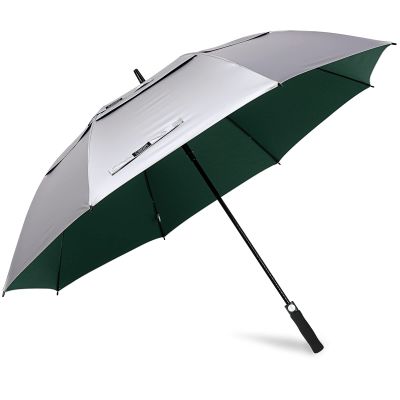 G4Free 62 Inch UV Protection Golf Umbrella Auto Open Vented Double Canopy Oversize Extra Large Windproof Sun Rain UmbrellasSilver/Green