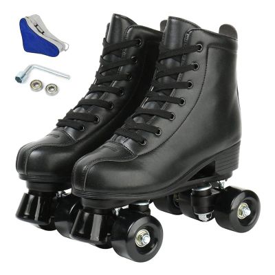 Buric Roller Skates for Women,PU Leather Womens Roller Skates Light Up Wheels,Classic Double Row Black Roller Skates 4 Flash Wheels Roller Skates Men and Girls Outdoor Indoor (Women's 10/ Men's 8.5)