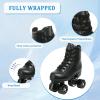 Buric Roller Skates for Women,PU Leather Womens Roller Skates Light Up Wheels,Classic Double Row Black Roller Skates 4 Flash Wheels Roller Skates Men and Girls Outdoor Indoor (Women's 10/ Men's 8.5) view 3