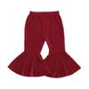 GOOCHEER Kids Toddler Little Baby Girl Fall Winter Velvet Bell Bottom Flare Pants Ruffle Leggings Trousers (Velvet-Wine Red, 1-2Years) view 1