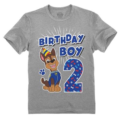 Chase Paw Patrol 2nd Birthday Shirt for Boys - Toddler Party T-Shirt Gift for 2 Year Old 2T Gray