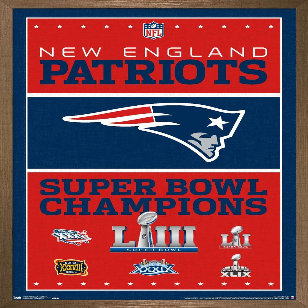 Trends International NFL New England Patriots - Champions 19 Wall Poster, 22.375" x 34", Bronze Framed Version