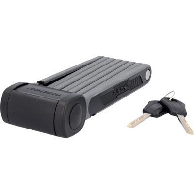 FISCHER FKS110 Soft Touch PROTEC FKS110 Folding Bicycle Lock with Key Plastic Coated Rods Including Bracket and Non-Slip Velcro Straps 110 cm Long Black