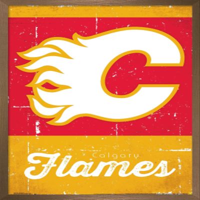 Trends International NHL Calgary Flames - Retro Logo 13 Wall Poster, 22.375" x 34", Bronze Framed Version