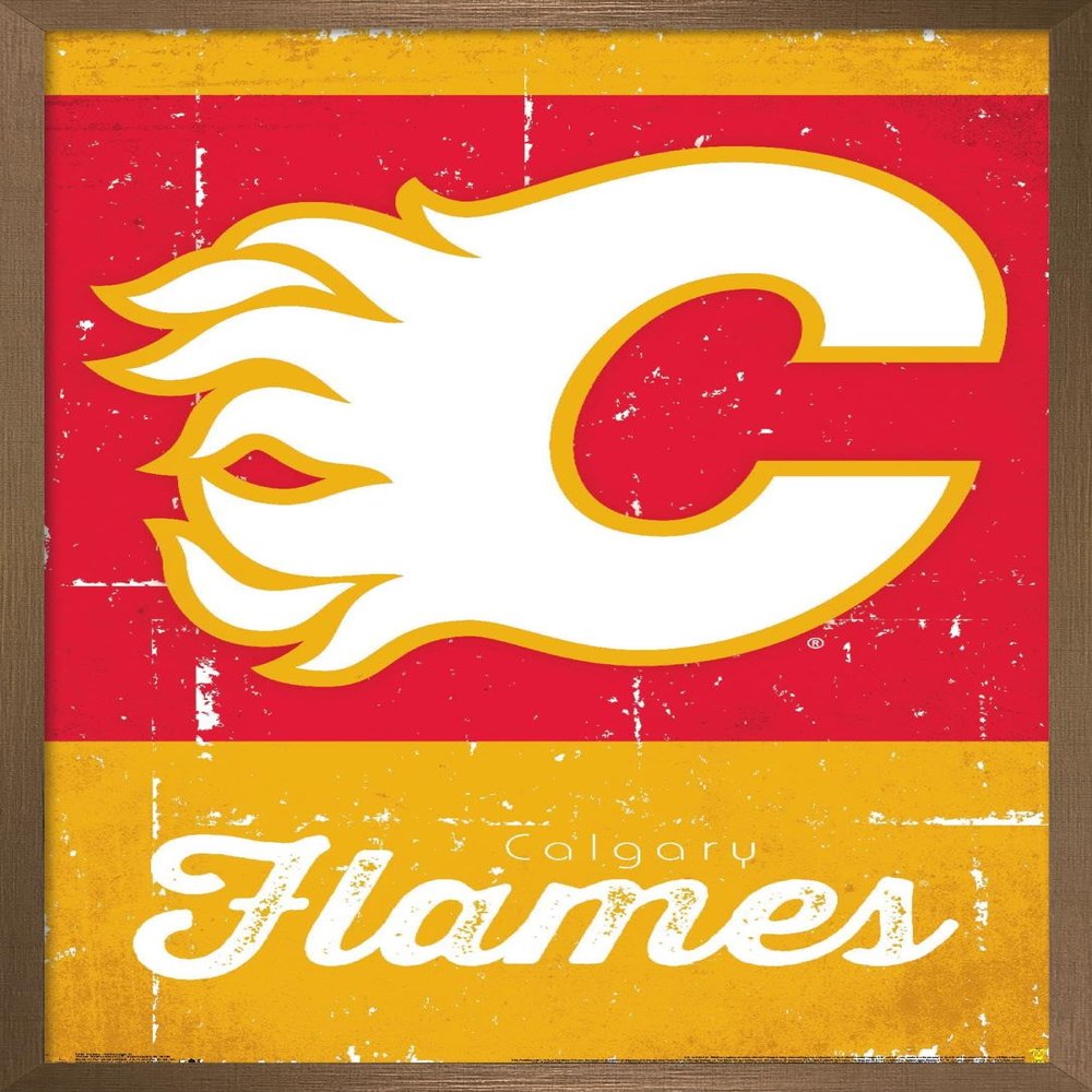 Trends International NHL Calgary Flames - Retro Logo 13 Wall Poster, 22.375" x 34", Bronze Framed Version