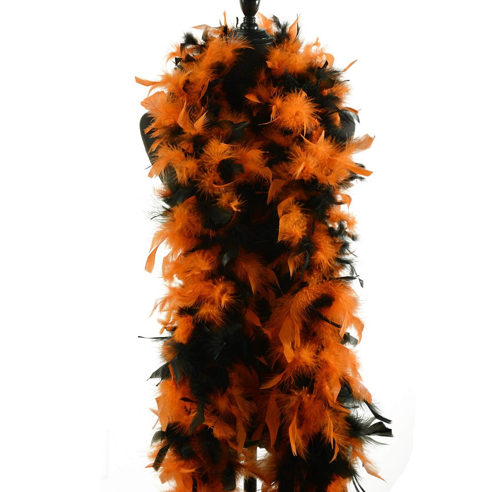 Fukang Feather Turkey Chandelle Feather Boa 72" 80 gram (Orange/Black Tips, 80g)