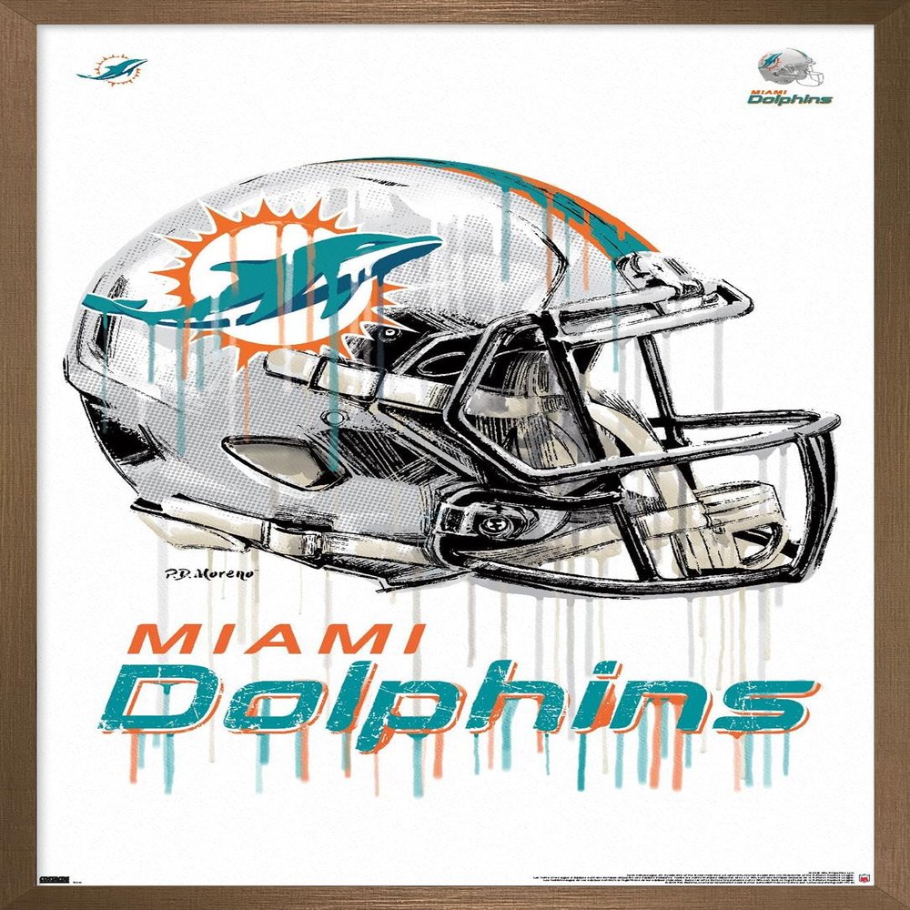 Trends International NFL Miami Dolphins - Drip Helmet 20 Wall Poster, 14.725" x 22.375", Bronze Framed Version