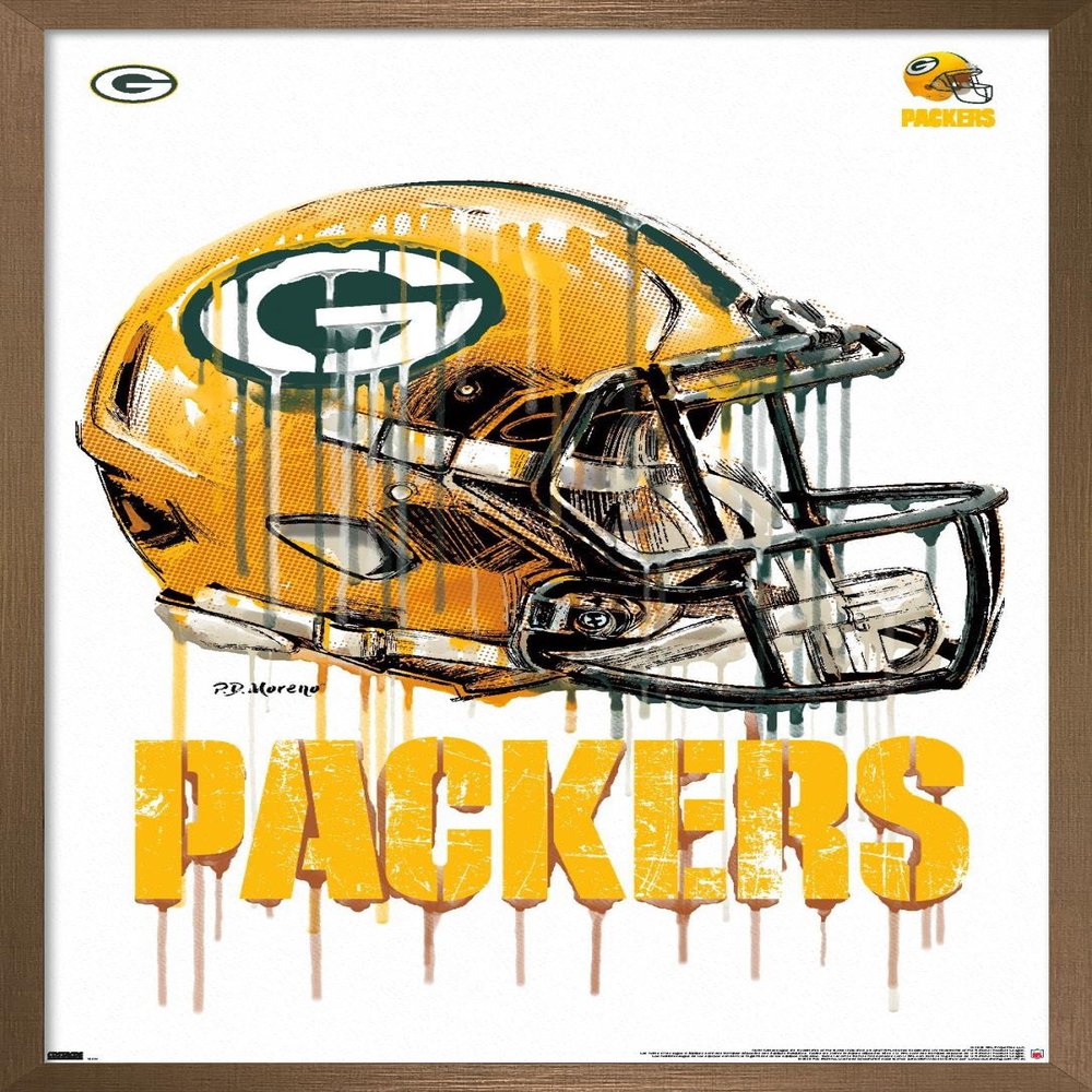 Trends International NFL Green Bay Packers - Drip Helmet 20 Wall Poster, 22.375" x 34", Bronze Framed Version
