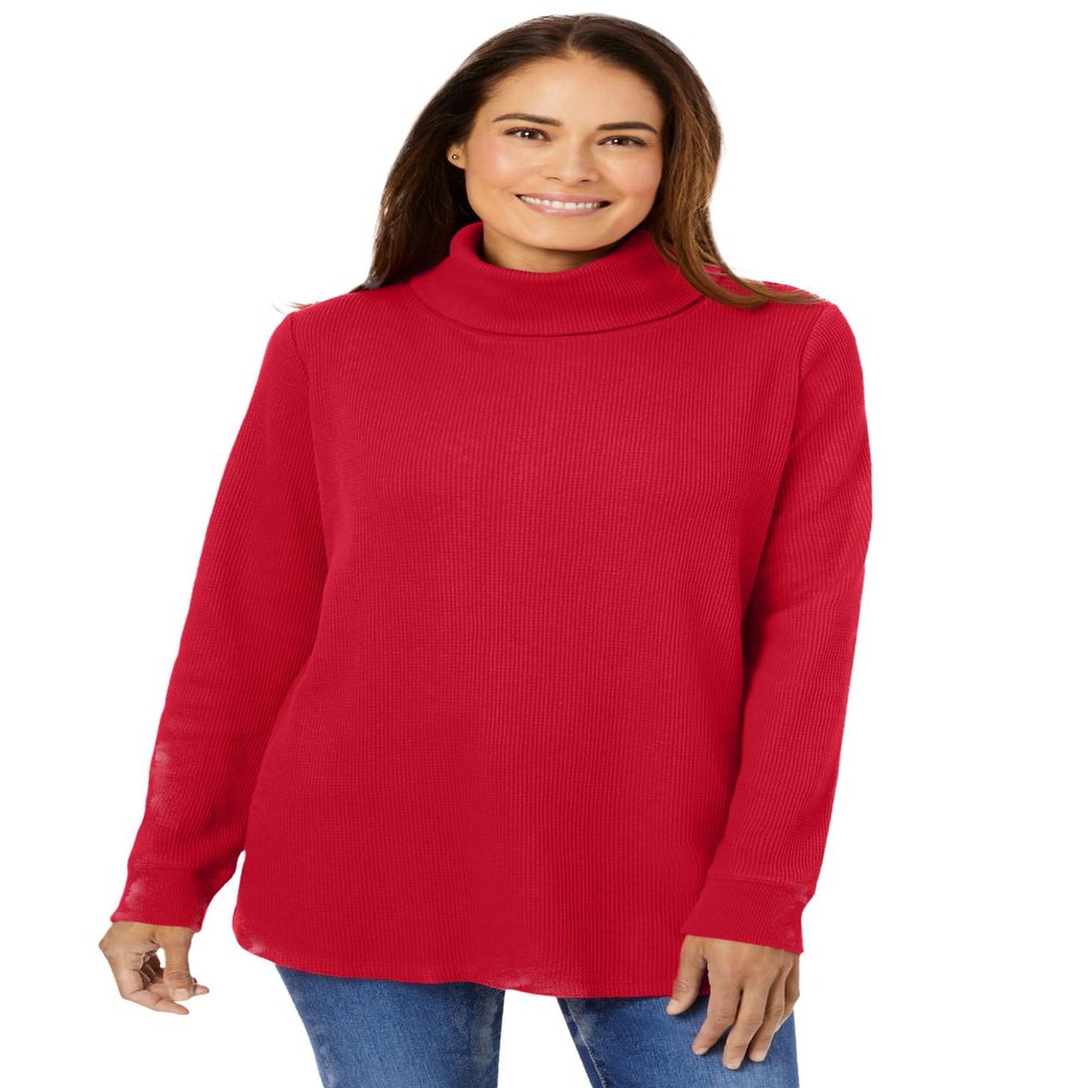 Woman Within Plus Size Thermal Turtleneck - 22/24, Classic Red