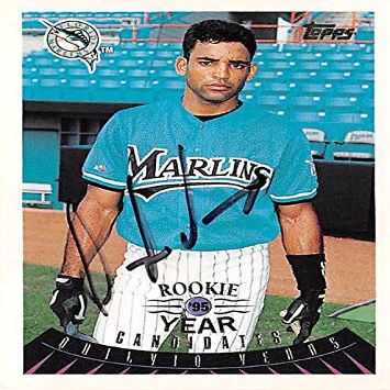 Autograph Warehouse 444261 University of Florida 1995 Topps 145T Rookie of The Year Candidates Quilvio Veras Autographed Baseball Card