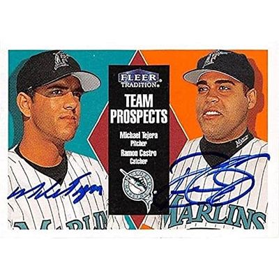 Autograph Warehouse 444200 University of Florida 2000 Fleer Tradition 413 Rookie Michael Tejera & Ramon Castro Autographed Baseball Card