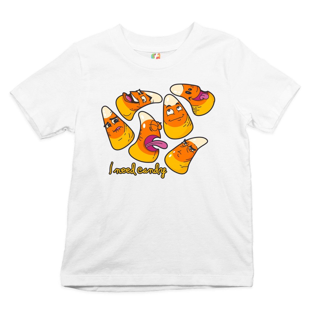 I Need Candy Youth T-Shirt Happy Halloween Trick-or-Treating Funny Kids White Small