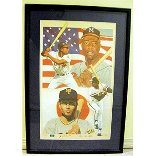 17 x 29 in. Hank Aaron & Sadaharu Oh Autographed Matted Framed Lithograph - Baseball Home Run Kings America Japan