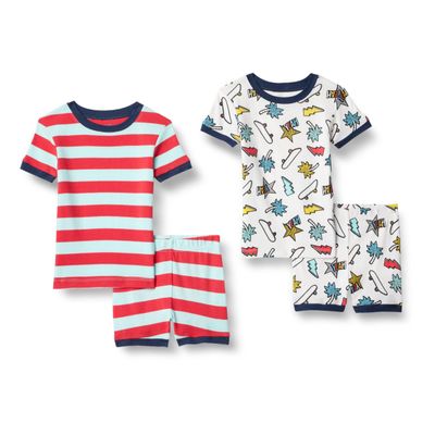 Amazon Essentials Boys' Snug-Fit Cotton Pajamas Sleepwear Sets, 4-Piece West Coast Shorts Set, 4T
