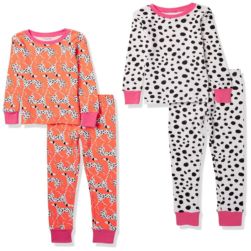 Amazon Essentials Boys' Snug-Fit Cotton Pajama Set, Pack of 2, Coral Orange Dog, 14-16