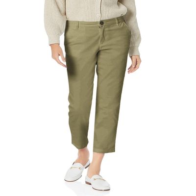Amazon Essentials Women's Mid-Rise Slim-Fit Stretchy Cropped Tapered Leg Khaki Pants (Available in Plus Size), Washed Olive, 0