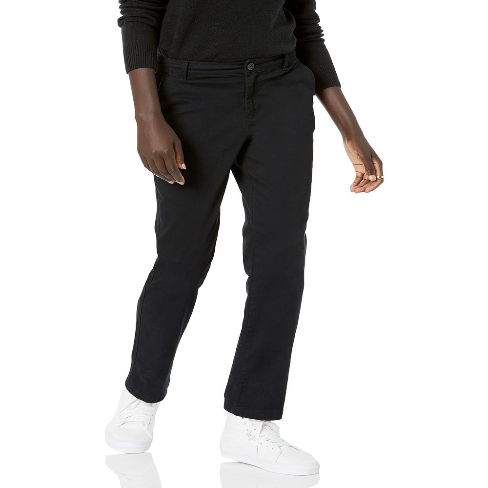 Amazon Essentials Women's Slim Fit, Straight leg Stretch Twill Chino Pant, Black, 8