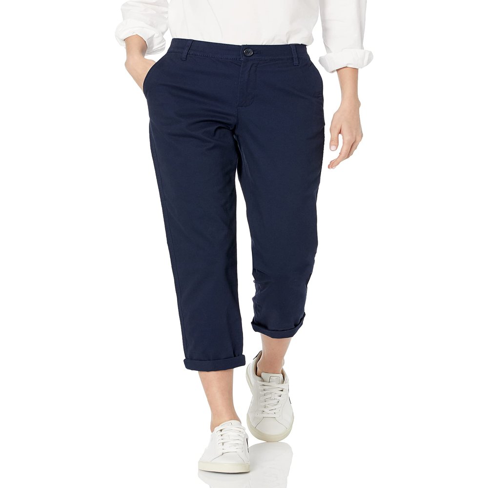 Amazon Essentials Women's Mid-Rise Slim-Fit Stretchy Cropped Tapered Leg Khaki Pants (Available in Plus Size), Navy, 0