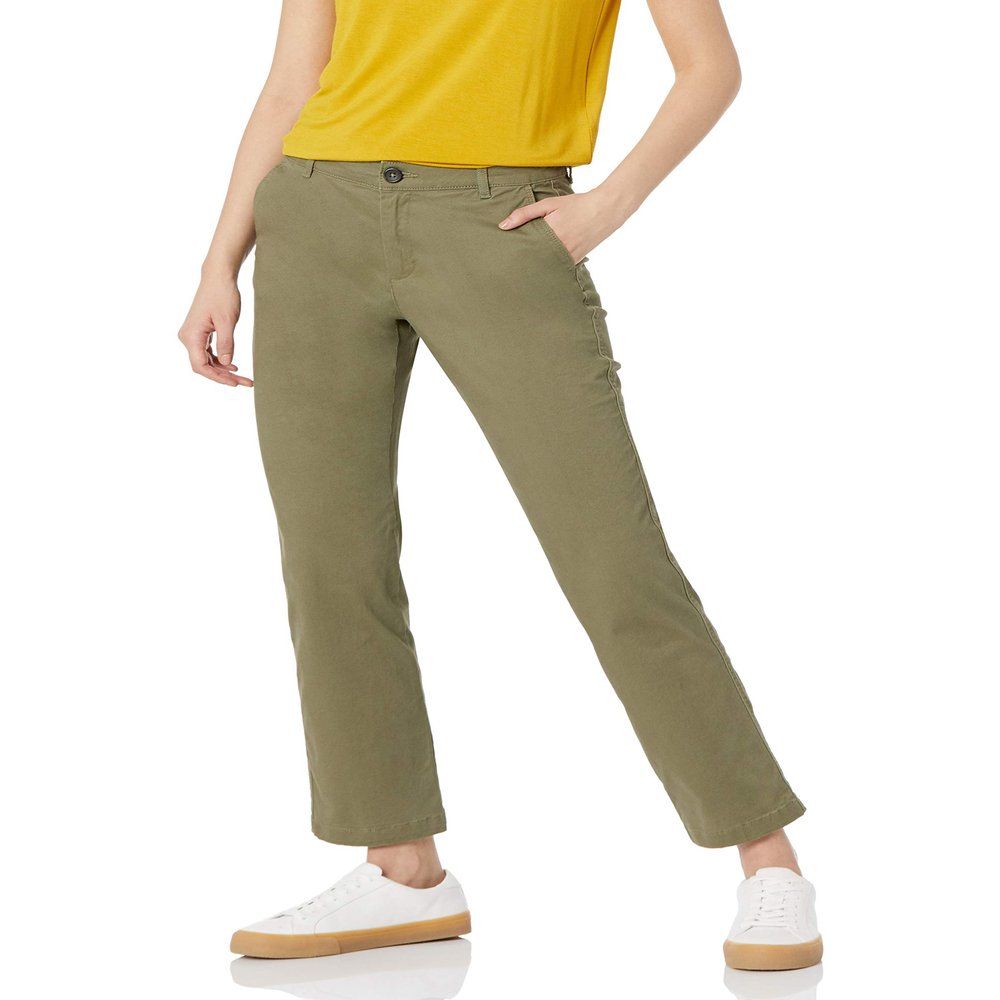 Amazon Essentials Women's Slim Fit, Straight leg Stretch Twill Chino Pant, Washed Olive, 10