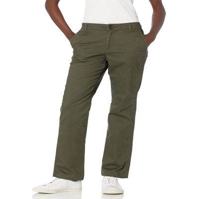 Amazon Essentials Women's Slim Fit, Straight leg Stretch Twill Chino Pant, Dark Olive, 6