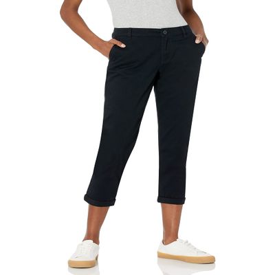 Amazon Essentials Women's Mid-Rise Slim-Fit Stretchy Cropped Tapered Leg Khaki Pants (Available in Plus Size), Black, 30 Plus