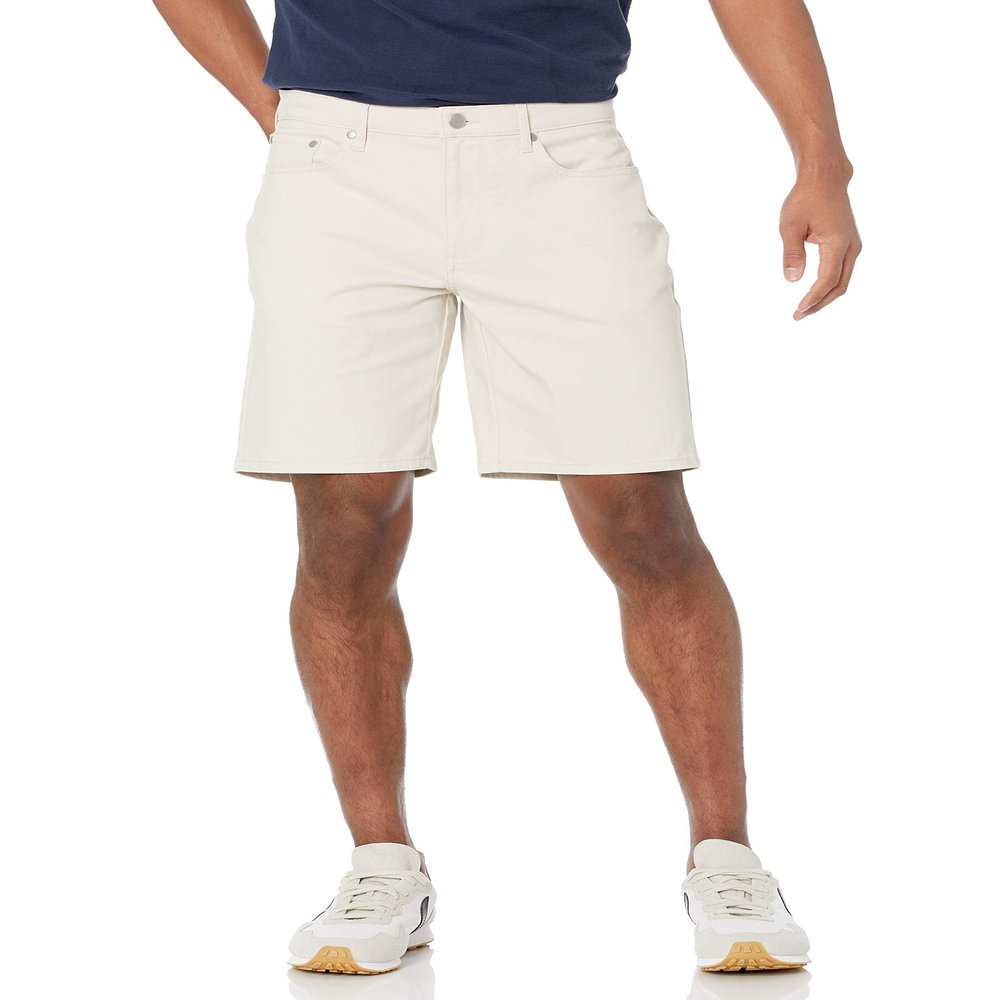 Amazon Essentials Men's Straight-Fit 9" Inseam Stretch 5-Pocket Shorts, Stone, 34