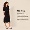 Amazon Essentials Women's Fit and Flare Half-Sleeve Waisted Midi A-Line Dress with Pockets, Black, Large view 2