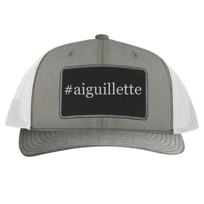 #Aiguillette - Leather Hashtag Black Patch Engraved Trucker Hat, Heather-White, One Size