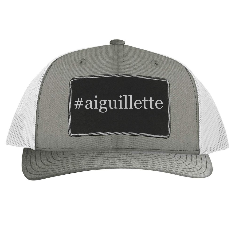 #Aiguillette - Leather Hashtag Black Patch Engraved Trucker Hat, Heather-White, One Size